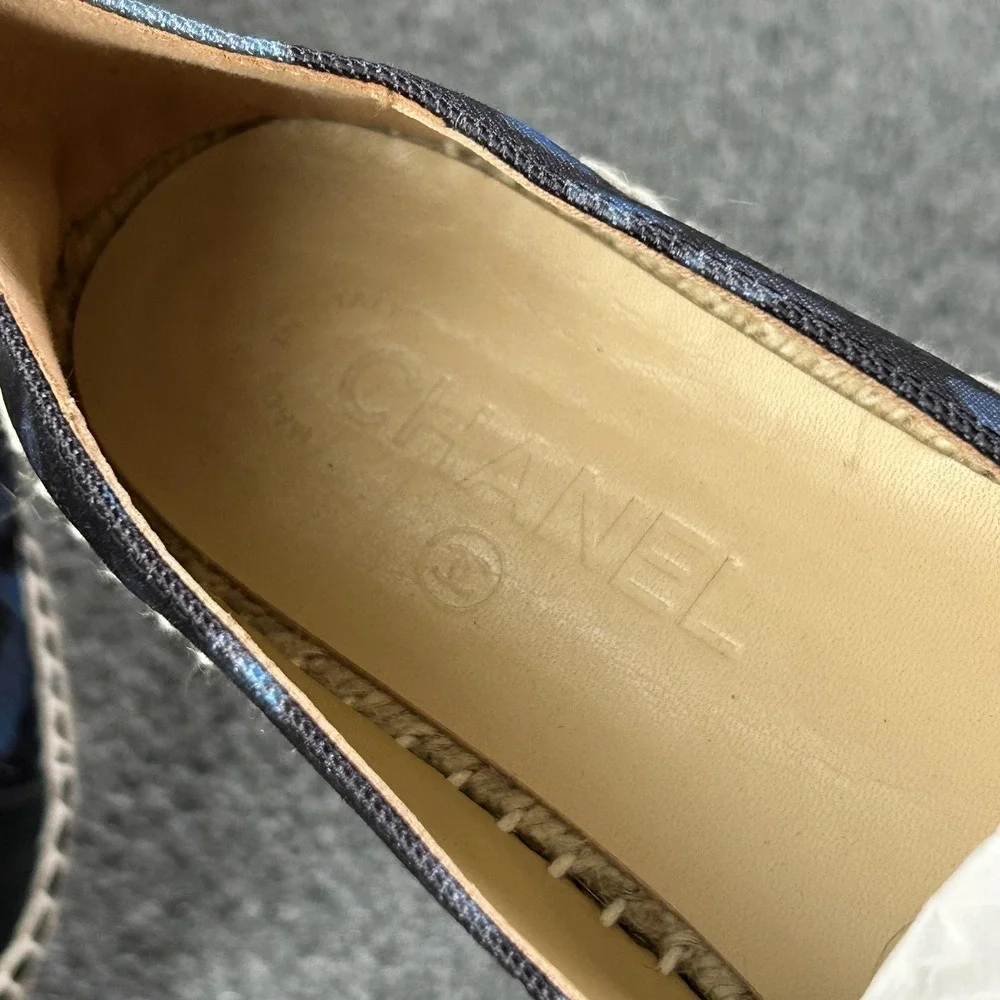 Chanel CC Espadrilles Blue Floral Print Canvas Cap Toe Size 41‎ Spain